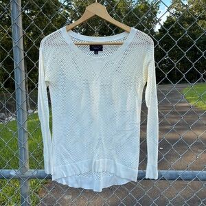 Y2K American Eagle White Perforated Long Sleeve Crewneck Sweater Size XS